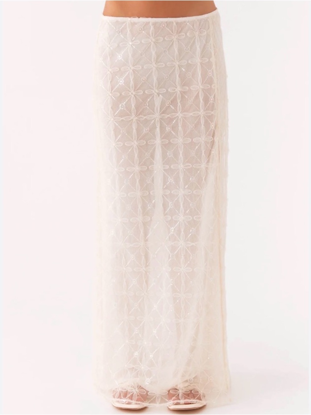 Peppermayo Ivory Sheer Embroidered Maxi Skirt